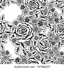 seamless monochrome pattern of flowers for greeting cards, background, price tags