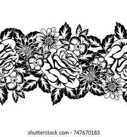 seamless monochrome pattern of flowers for greeting cards, background, price tags