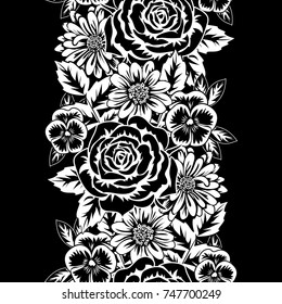 seamless monochrome pattern of flowers for greeting cards, background, price tags