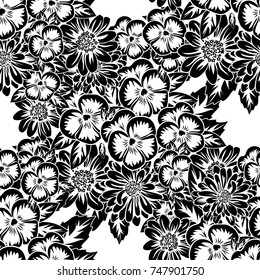 seamless monochrome pattern of flowers for greeting cards, background, price tags