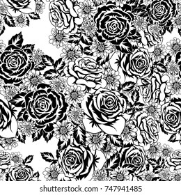 seamless monochrome pattern of flowers for greeting cards, background, price tags