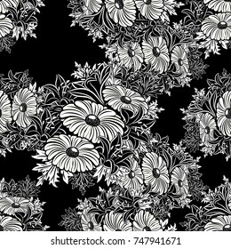 seamless monochrome pattern of flowers for greeting cards, background, price tags