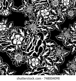 seamless monochrome pattern of flowers for greeting cards, background, price tags