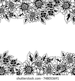 seamless monochrome pattern of flowers for greeting cards, background, price tags