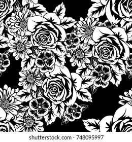 seamless monochrome pattern of flowers for greeting cards, background, price tags