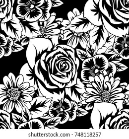 seamless monochrome pattern of flowers for greeting cards, background, price tags