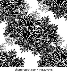 seamless monochrome pattern of flowers for greeting cards, background, price tags