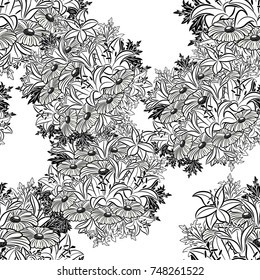 seamless monochrome pattern of flowers for greeting cards, background, price tags