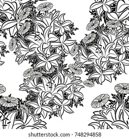 seamless monochrome pattern of flowers for greeting cards, background, price tags