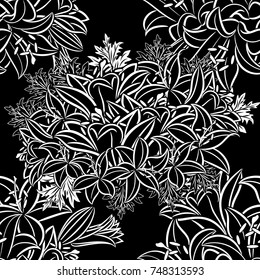 seamless monochrome pattern of flowers for greeting cards, background, price tags