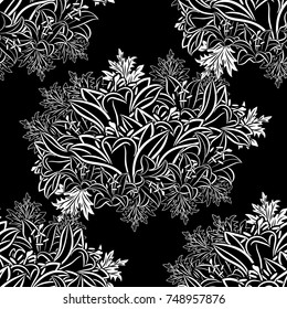 seamless monochrome pattern of flowers for greeting cards, background, price tags