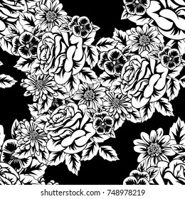 seamless monochrome pattern of flowers for greeting cards, background, price tags