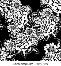seamless monochrome pattern of flowers for greeting cards, background, price tags