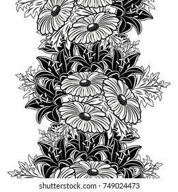 seamless monochrome pattern of flowers for greeting cards, background, price tags