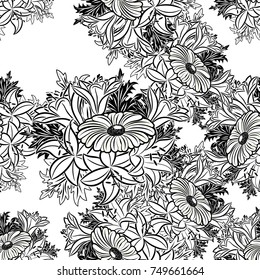 seamless monochrome pattern of flowers for greeting cards, background, price tags