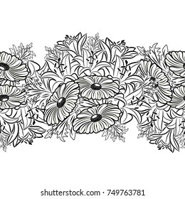 seamless monochrome pattern of flowers for greeting cards, background, price tags