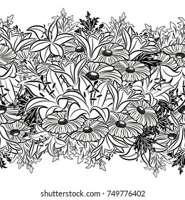 seamless monochrome pattern of flowers for greeting cards, background, price tags