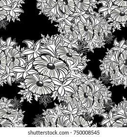 seamless monochrome pattern of flowers for greeting cards, background, price tags