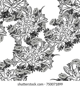 seamless monochrome pattern of flowers for greeting cards, background, price tags