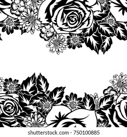 seamless monochrome pattern of flowers for greeting cards, background, price tags