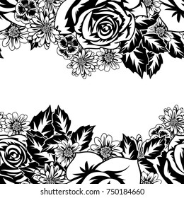 seamless monochrome pattern of flowers for greeting cards, background, price tags