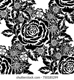seamless monochrome pattern of flowers for greeting cards, background, price tags