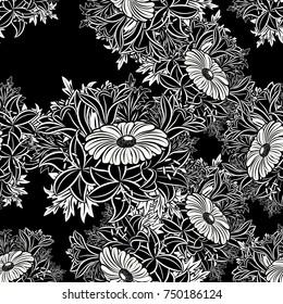 seamless monochrome pattern of flowers for greeting cards, background, price tags