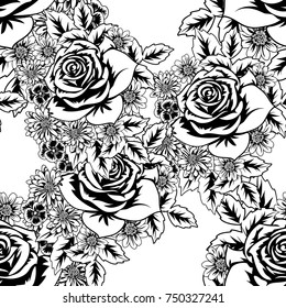 seamless monochrome pattern of flowers for greeting cards, background, price tags