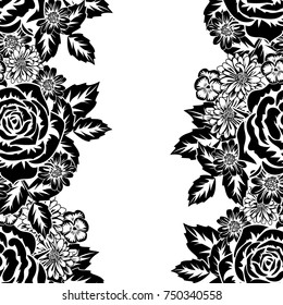 seamless monochrome pattern of flowers for greeting cards, background, price tags