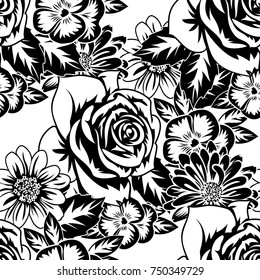 seamless monochrome pattern of flowers for greeting cards, background, price tags