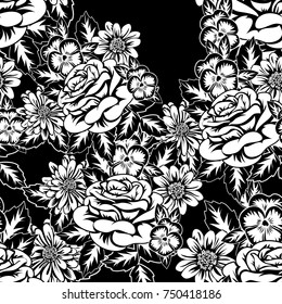 seamless monochrome pattern of flowers for greeting cards, background, price tags