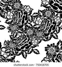 seamless monochrome pattern of flowers for greeting cards, background, price tags