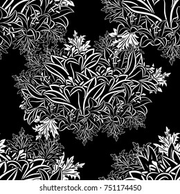 seamless monochrome pattern of flowers for greeting cards, background, price tags