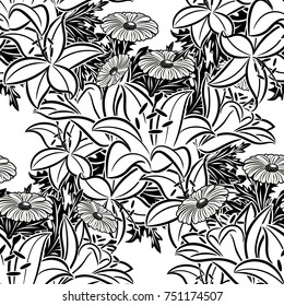 seamless monochrome pattern of flowers for greeting cards, background, price tags