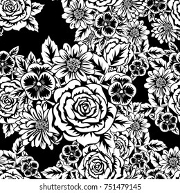 seamless monochrome pattern of flowers for greeting cards, background, price tags