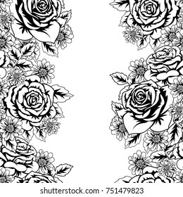 seamless monochrome pattern of flowers for greeting cards, background, price tags