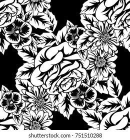seamless monochrome pattern of flowers for greeting cards, background, price tags