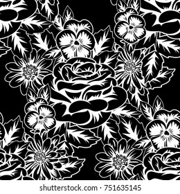 seamless monochrome pattern of flowers for greeting cards, background, price tags