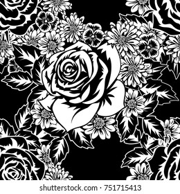 seamless monochrome pattern of flowers for greeting cards, background, price tags