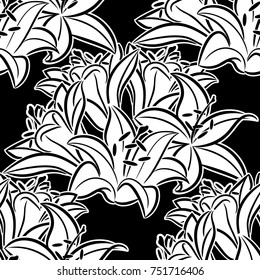 seamless monochrome pattern of flowers for greeting cards, background, price tags