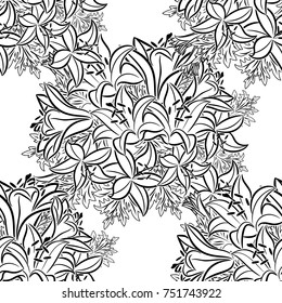 seamless monochrome pattern of flowers for greeting cards, background, price tags