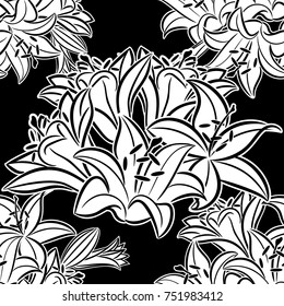 seamless monochrome pattern of flowers for greeting cards, background, price tags