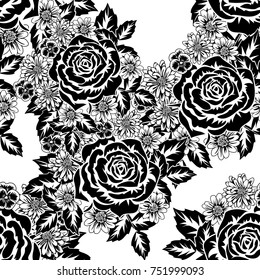 seamless monochrome pattern of flowers for greeting cards, background, price tags