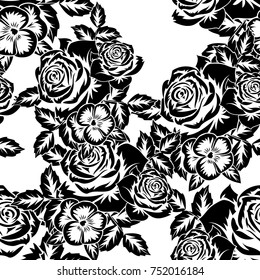 seamless monochrome pattern of flowers for greeting cards, background, price tags