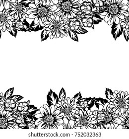 seamless monochrome pattern of flowers for greeting cards, background, price tags