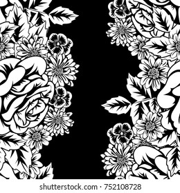 seamless monochrome pattern of flowers for greeting cards, background, price tags