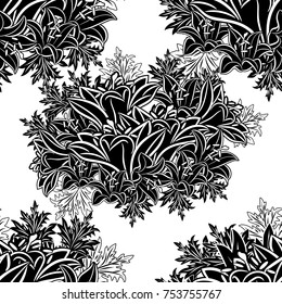 seamless monochrome pattern of flowers for greeting cards, background, price tags