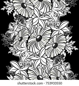 seamless monochrome pattern of flowers for greeting cards, background, price tags