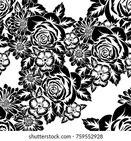 seamless monochrome pattern of flowers for greeting cards, background, price tags