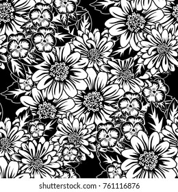 seamless monochrome pattern of flowers for greeting cards, background, price tags